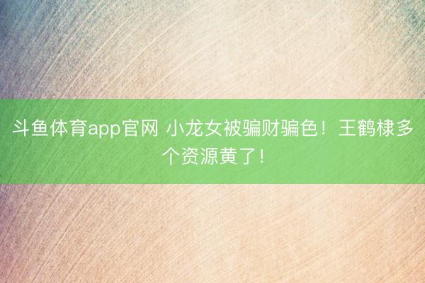 斗鱼体育app官网 小龙女被骗财骗色！王鹤棣多个资源黄了！