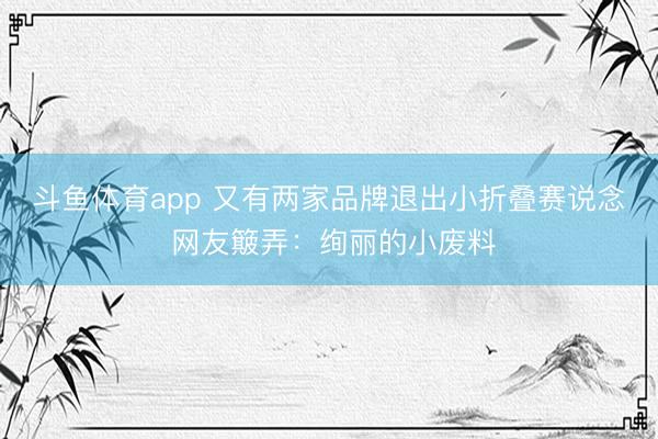 斗鱼体育app 又有两家品牌退出小折叠赛说念 网友簸弄：绚丽的小废料