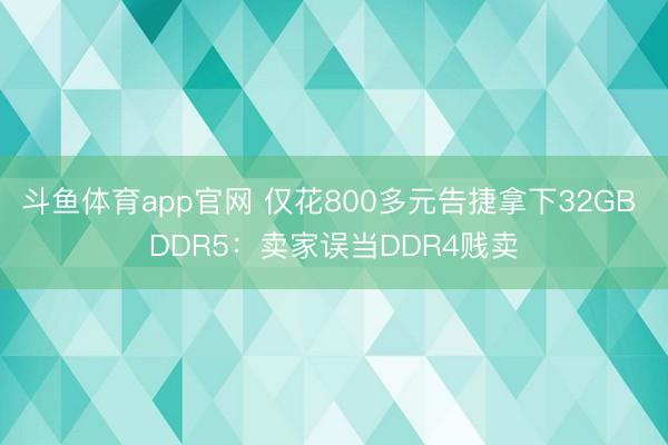 斗鱼体育app官网 仅花800多元告捷拿下32GB DDR5：卖家误当DDR4贱卖