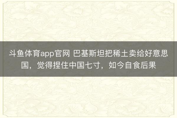 斗鱼体育app官网 巴基斯坦把稀土卖给好意思国，觉得捏住中国七寸，如今自食后果