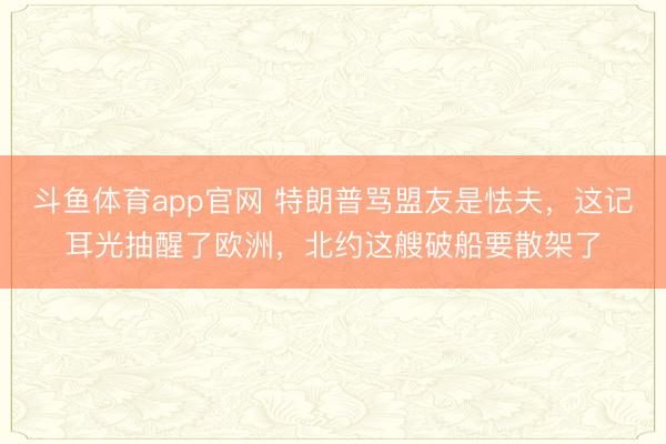 斗鱼体育app官网 特朗普骂盟友是怯夫，这记耳光抽醒了欧洲，北约这艘破船要散架了