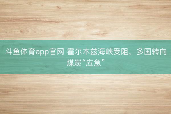 斗鱼体育app官网 霍尔木兹海峡受阻，多国转向煤炭“应急”