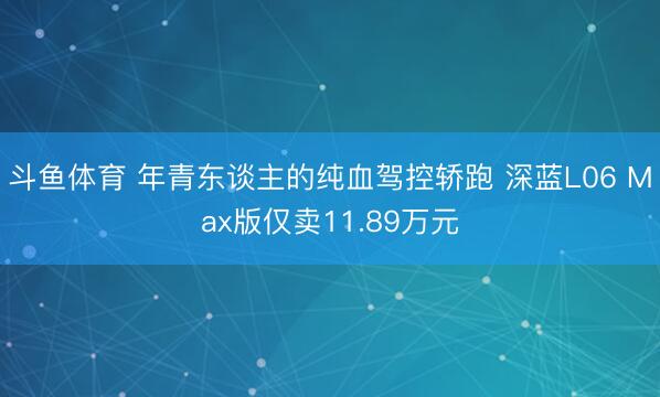 斗鱼体育 年青东谈主的纯血驾控轿跑 深蓝L06 Max版仅卖11.89万元