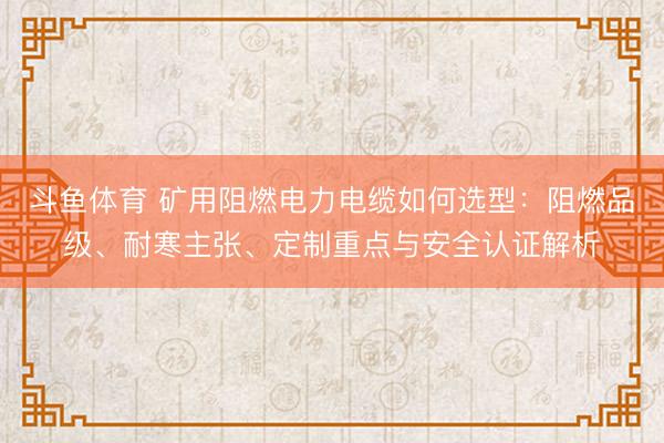 斗鱼体育 矿用阻燃电力电缆如何选型：阻燃品级、耐寒主张、定制重点与安全认证解析