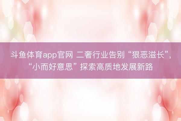 斗鱼体育app官网 二奢行业告别 “狠恶滋长”，“小而好意思” 探索高质地发展新路